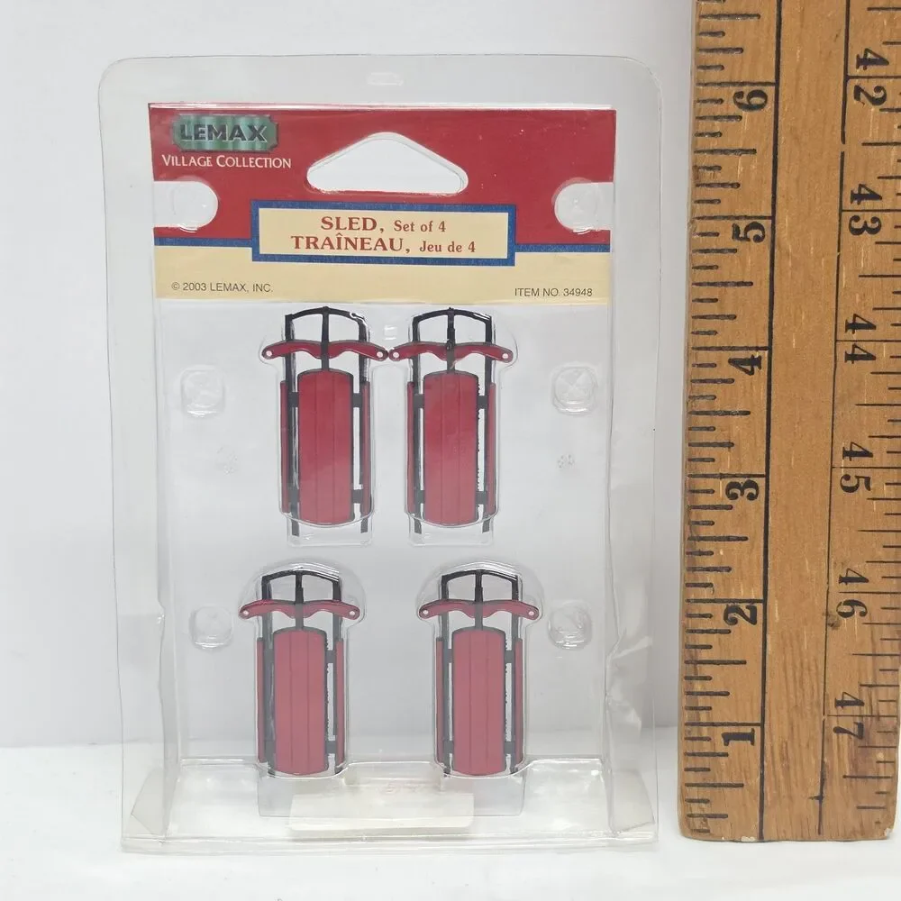 Lemax 2003 SLED Set of 4 Christmas Village Winter Accessory Snow Sleds NEW 34948